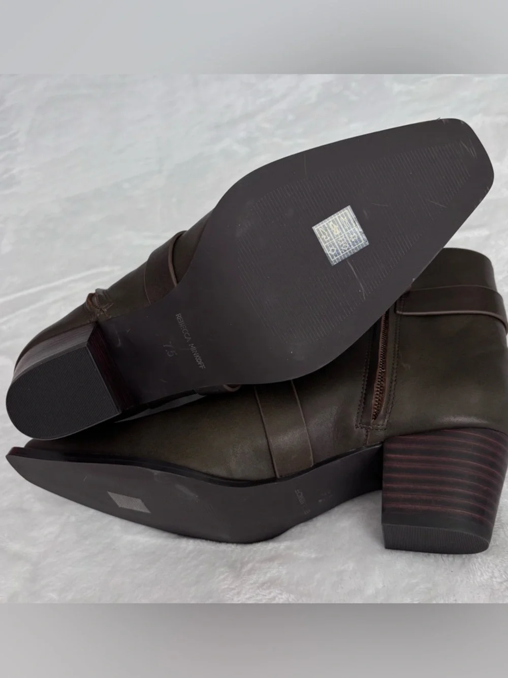 REBECCA MINKOFF Brown Bowery Buckle Ankle Square Pointy Toe Bootie--NEW--7.5